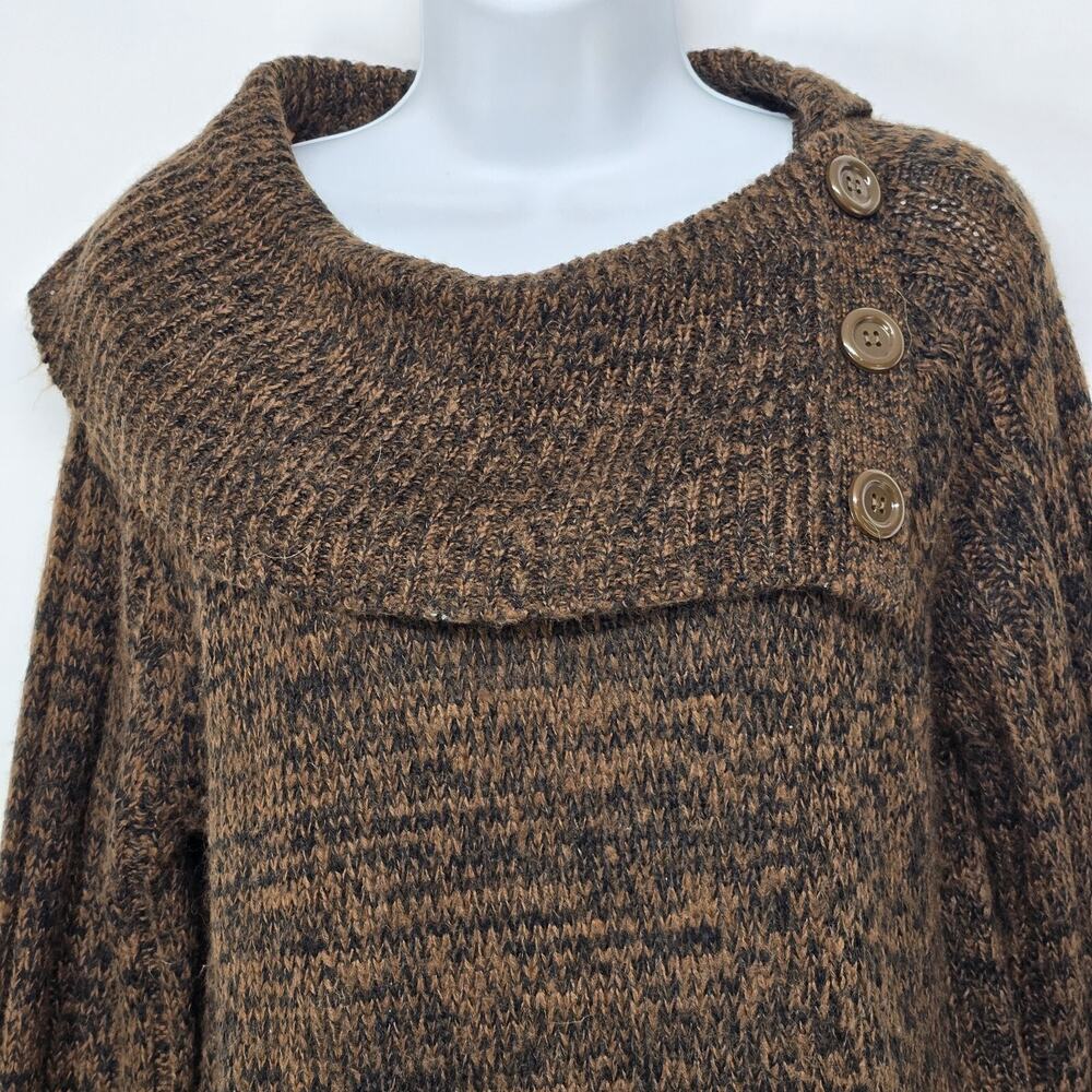 Y2K Cowl Neck Sweater Womens Large Brown Black Fringe Hem Knit Carol Rose